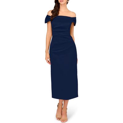 Aidan Mattox by Adrianna Papell Off the Shoulder Mikado Midi Cocktail Dress in Twilight 