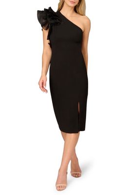 Aidan Mattox by Adrianna Papell Ruffle One-Shoulder Cocktail Sheath Dress in Black