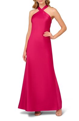 Aidan Mattox Stretch Satin Halter Mermaid Gown in Rich Magenta