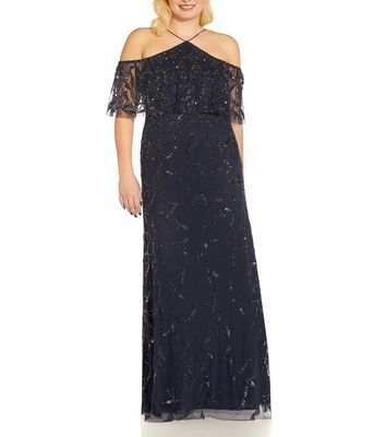 Aidan Mattox Women's Cold Shoulder Beaded Gown in Twilight