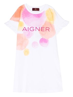 Aigner Kids abstract-print short-sleeved dress - White
