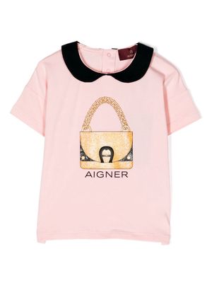 Aigner Kids bag-print Peter Pan-collar T-shirt - Pink