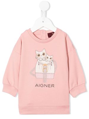 Aigner Kids cat-print long-sleeved sweater - Pink
