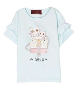Aigner Kids cat-print T-shirt - Blue