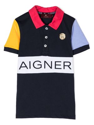 Aigner Kids colour-block cotton polo shirt - Blue