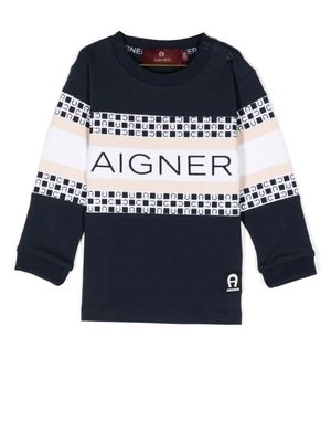 Aigner Kids colour-block logo-print sweatshirt - Blue