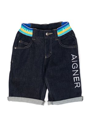 Aigner Kids embroidered-logo denim shorts - Blue