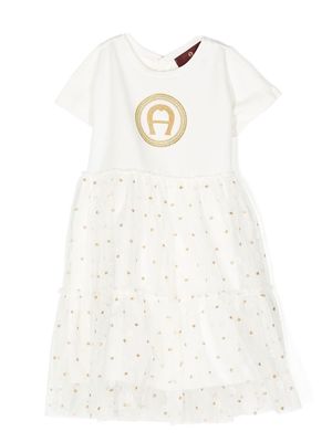 Aigner Kids glitter logo-detail dress - White