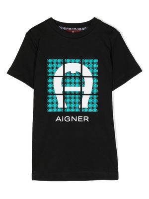 Aigner Kids graphic logo-print cotton T-shirt - Black