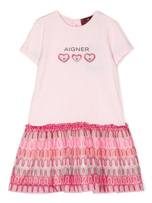 Aigner Kids heart-logo tiered dress - Pink