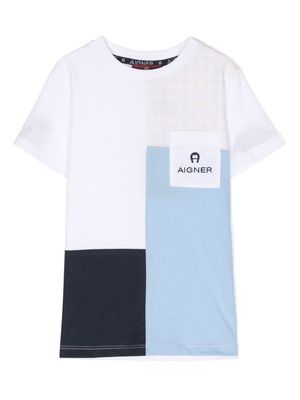 Aigner Kids logo-embroidered colour-block cotton T-shirt - Multicolour