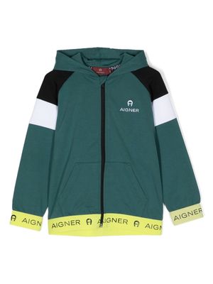 Aigner Kids logo-embroidered colour-block track jacket - Green