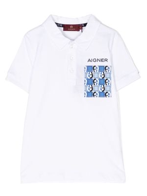 Aigner Kids logo-embroidered cotton polo shirt - White