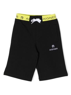 Aigner Kids logo-embroidered cotton shorts - Black