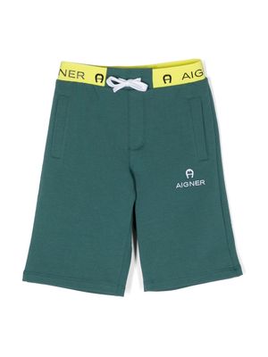 Aigner Kids logo-embroidered cotton shorts - Green