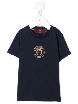 Aigner Kids logo-embroidered cotton T-shirt - Blue