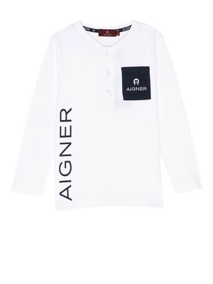 Aigner Kids logo-embroidered long-sleeve T-shirt - White