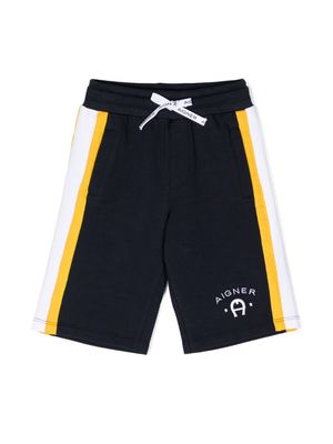 Aigner Kids logo-embroidered striped track shorts - Blue