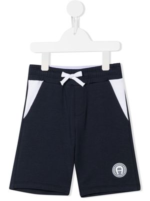Aigner Kids logo-patch cotton shorts - Blue