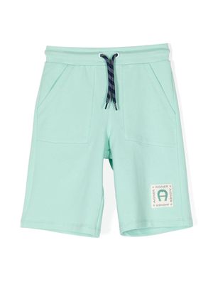 Aigner Kids logo-patch stretch-cotton Bermuda shorts - Green