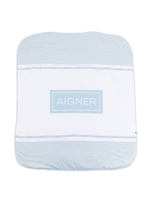 Aigner Kids logo-print colour-block blanket - Blue