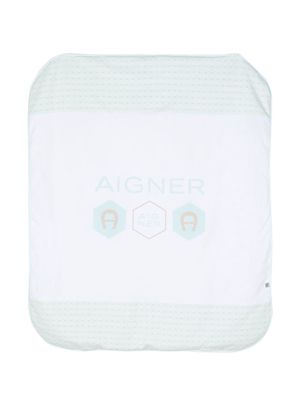 Aigner Kids logo-print cotton blanket - Green