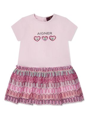 Aigner Kids logo-print cotton-blend dress - Pink