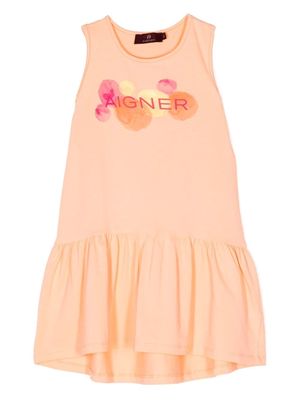 Aigner Kids logo-print cotton dress - Orange