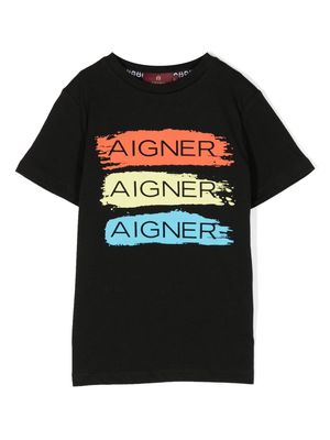 Aigner Kids logo-print cotton-jersey T-shirt - Black