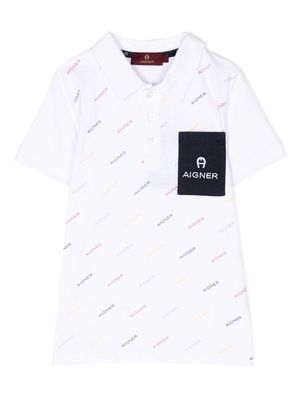 Aigner Kids logo-print cotton polo shirt - White