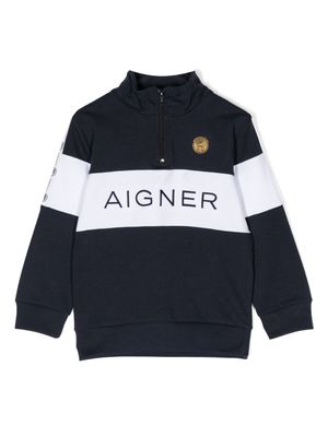 Aigner Kids logo-print half-zip sweatshirt - Blue