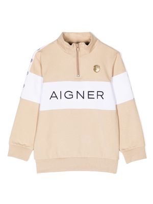 Aigner Kids logo-print half-zip sweatshirt - Brown