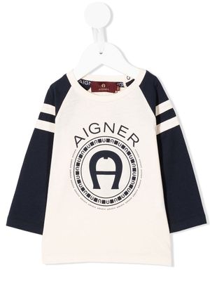 Aigner Kids logo-print long-sleeved T-shirt - Neutrals