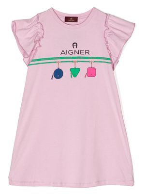 Aigner Kids logo-print short-sleeve dress - Purple