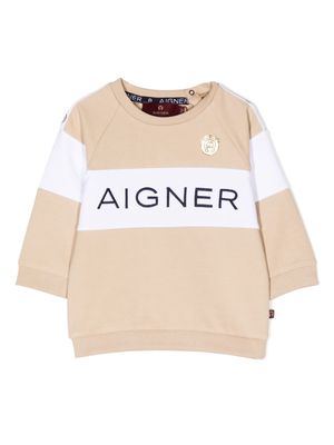 Aigner Kids logo-print striped cotton sweatshirt - Brown