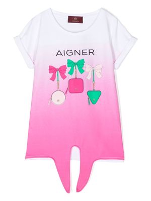 Aigner Kids logo-print tie-front T-shirt - Pink