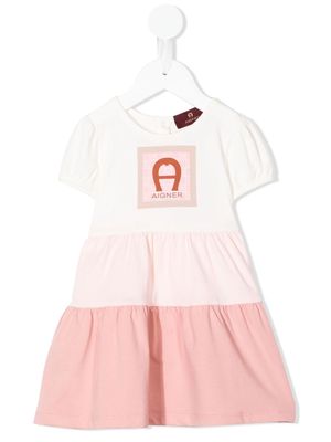 Aigner Kids logo-print tiered dress - Pink