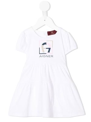 Aigner Kids logo-print tiered dress - White