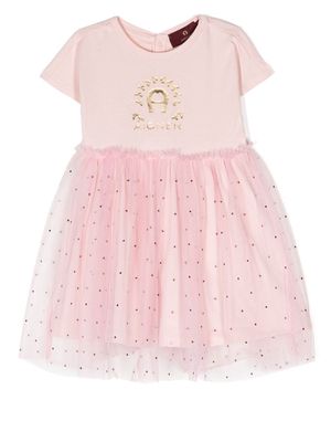 Aigner Kids logo-print tulle-skirt dress - Pink