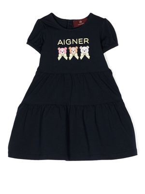Aigner Kids logo-printed tiered dress - Black