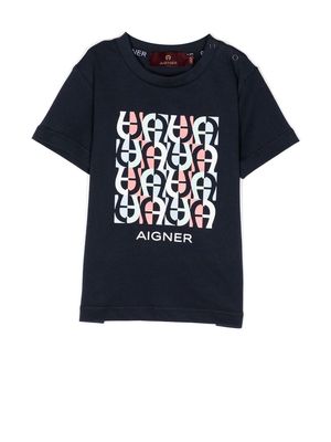 Aigner Kids monogram-print cotton T-shirt - Blue