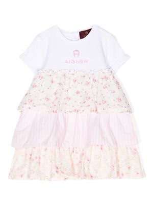 Aigner Kids ruffle embroidered-logo dress - Pink