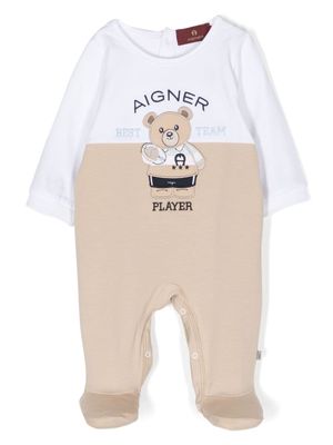 Aigner Kids teddy bear-print cotton romper - Brown