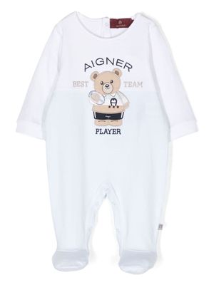 Aigner Kids teddy bear-print cotton romper - White