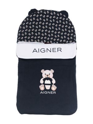 Aigner Kids teddy bear-print cotton sleep bag - Blue