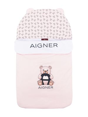Aigner Kids teddy bear-print Pima cotton sleeping bag - Pink