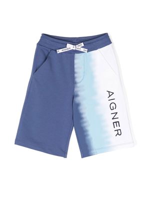 Aigner Kids tie-dye embroidered-logo shorts - Blue