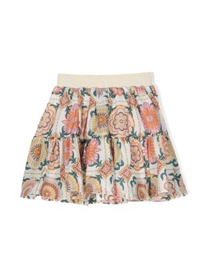 Aigner Kids tile-print tiered cotton skirt - White