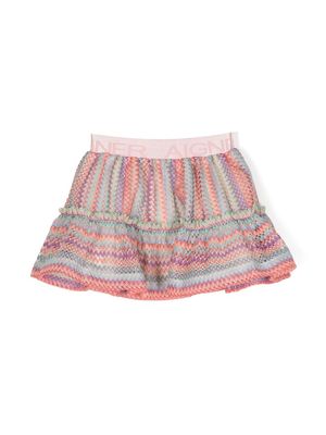 Aigner Kids woven tiered cotton skirt - Pink