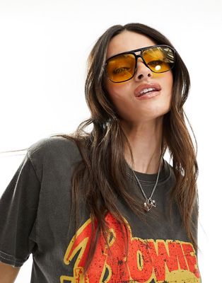 AIRE monoceros aviator sunglasses in black with yellow lens